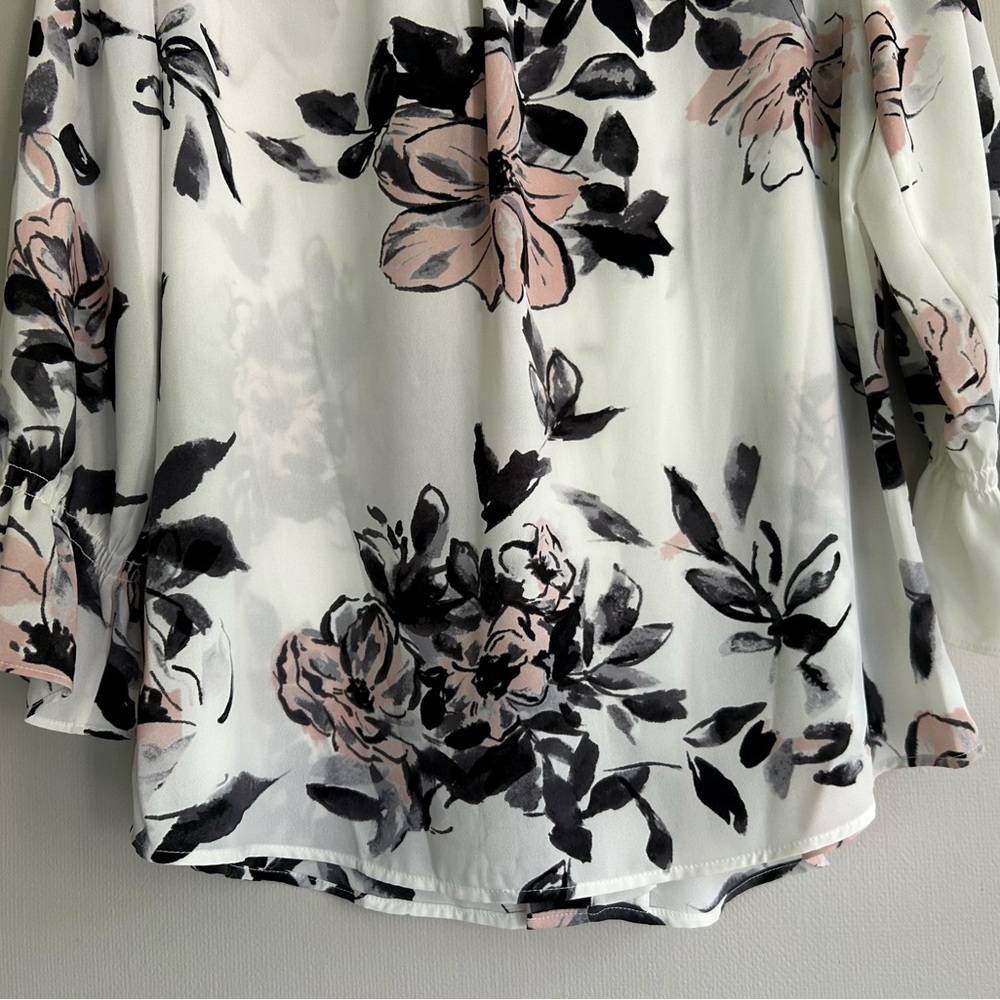 KARL LAGERFELD Edwardian Floral Romantic Poet Ruffle 3/4 Sleeve Blouse Top Sz M - Picture 13 of 15